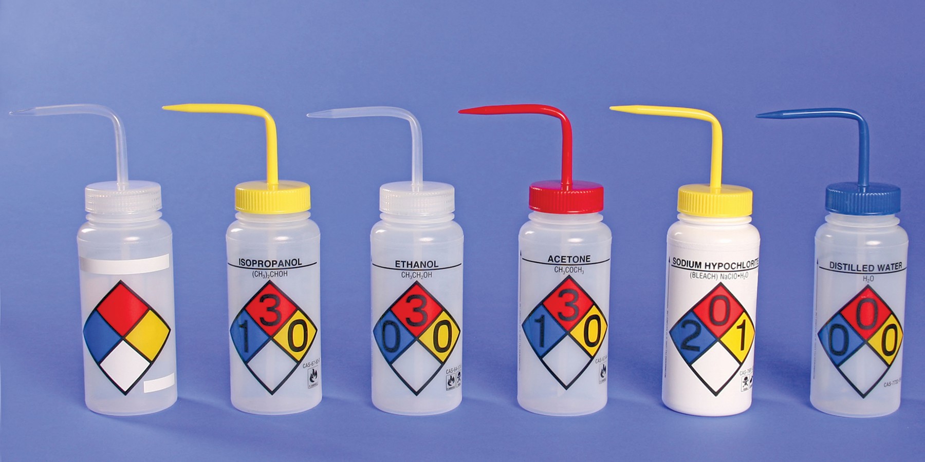 4-Color Wash bottles 500ml (Sodium Hypochlorite - Bleach) - Right-To-Know, wide-mouth (Pack of 4)